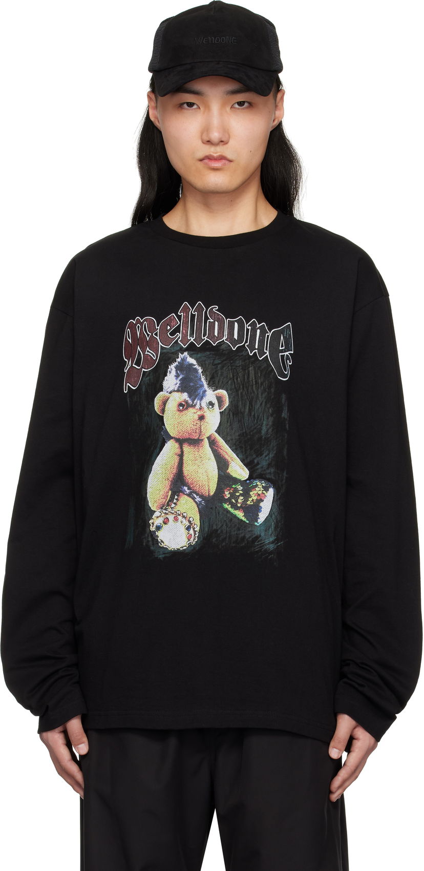 T-shirt We11done We11done Punk Teddy Graphic Long Sleeve T-Shirt Svart | WD-TT0-25-748-U-BK