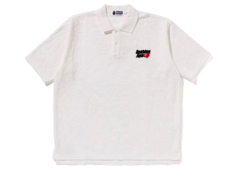 Polotröja BAPE BAPE Line Camo Terry Towel Ape Head One Point Polo White Vit | 1K30-112-301