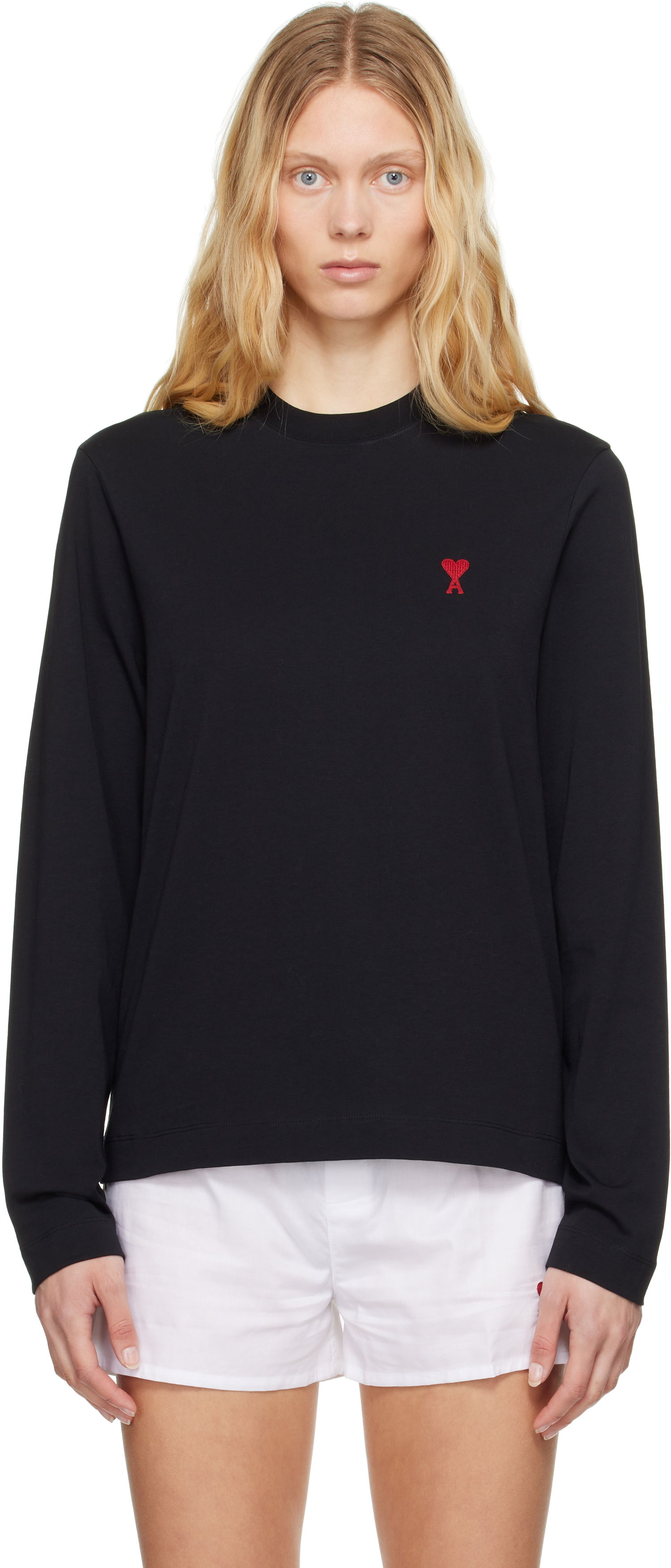 T-shirt AMI AMI de Coeur Long Sleeve T-Shirt Svart | BFUTS235.724, 0