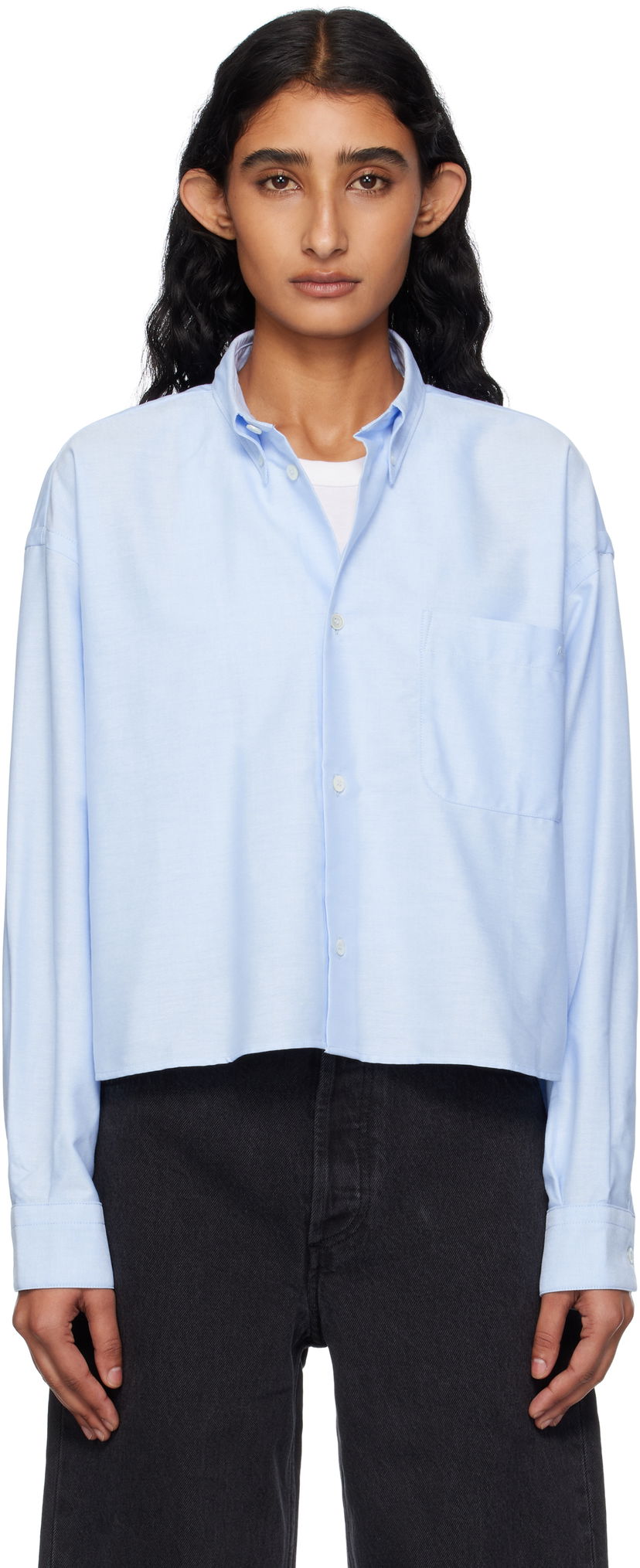 Skjorta A.P.C. A.P.C. Sophia Cropped Oxford Shirt Blå | COECK-F12632