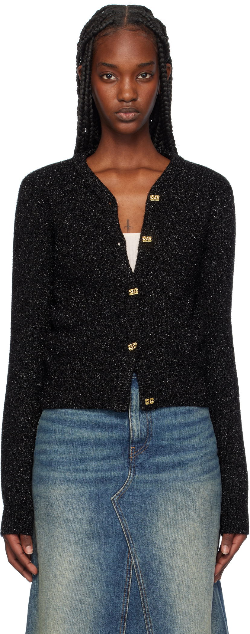 Sweater GANNI Sparkly Cropped Cardigan Svart | K2304