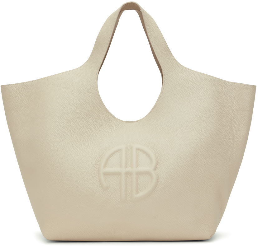 Handväska Anine Bing Lili Embossed Leather Tote Bag Beige | A-13-10244-SDA26