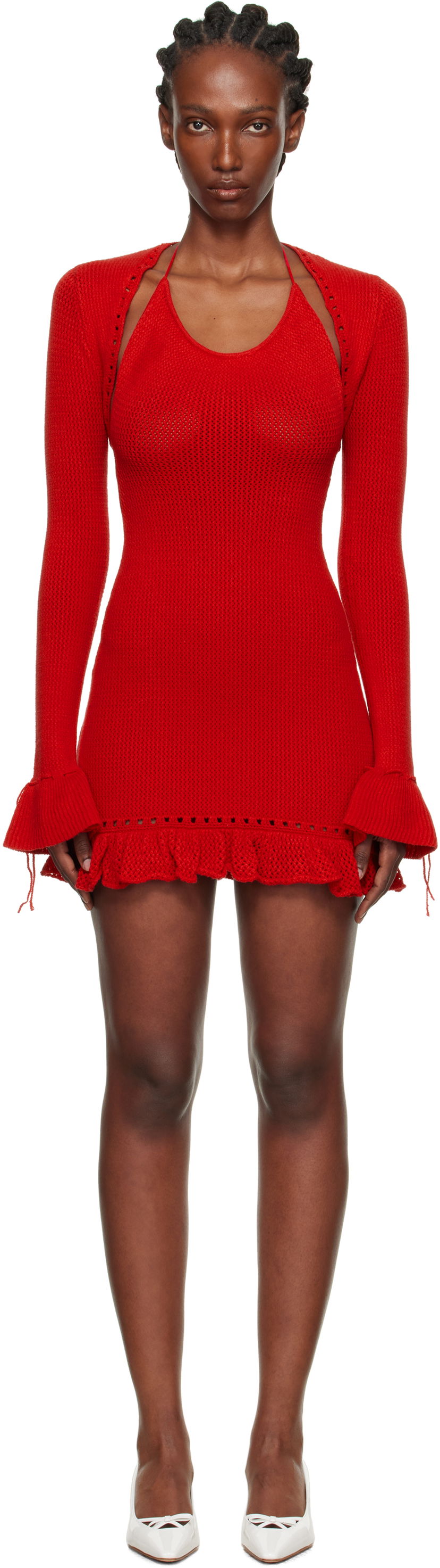Klä GUIZIO Guizio Crochet Halter Mini Dress Röd | P25419S019