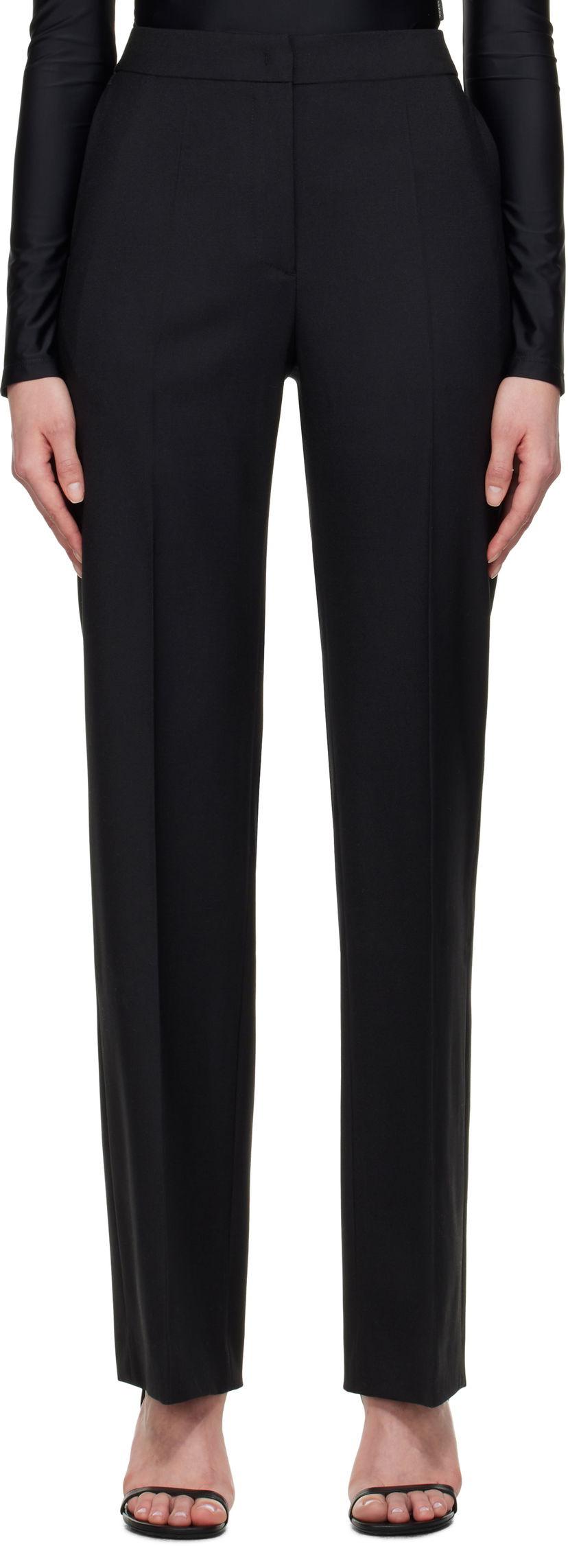 Byxor Marine Serre Marine Serre Virgin Wool Twill Wide Leg Trousers Svart | WPA154A RWOV0001