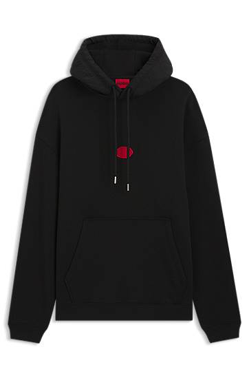 Sweatshirt BOSS Cotton-blend hoodie with waxed-stamp logo Svart | 50546717