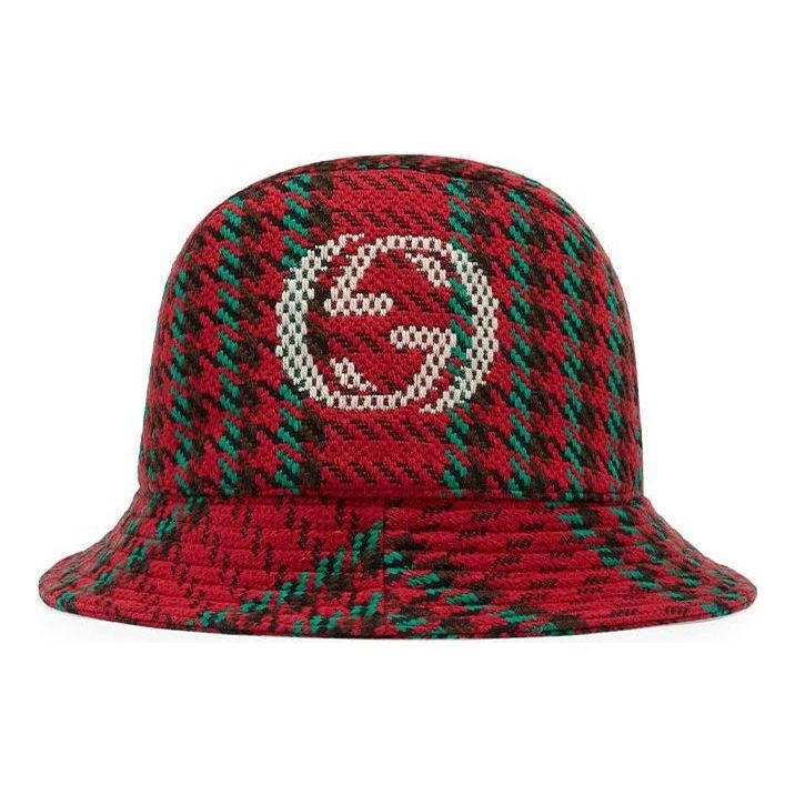 Hatt Gucci Gucci Houndstooth Wool Bucket Hat With Interlocking G Röd | 640876-4HABN-8200