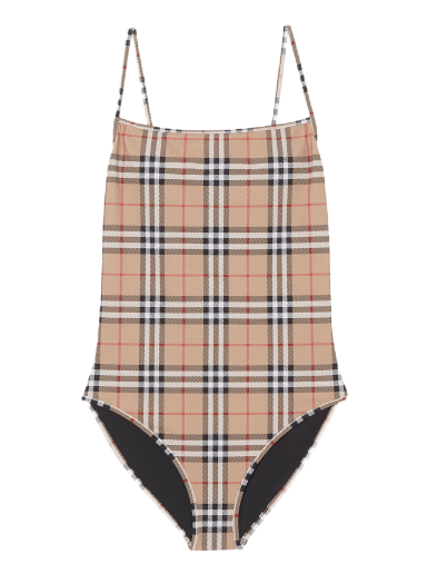 Badkläder Burberry Check Print One-Piece Swimsuit Beige | 8009009