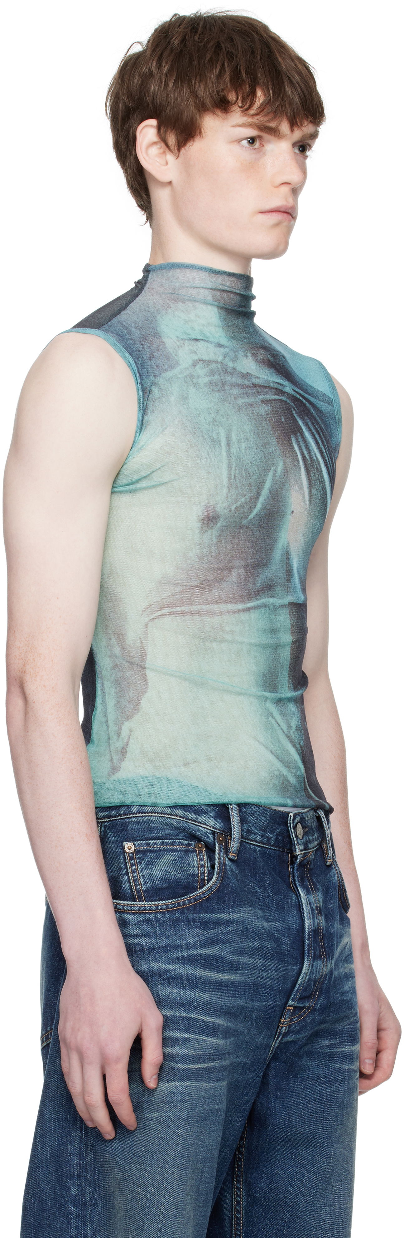 Linne Jean Paul Gaultier Jean Paul Gaultier Printed Sleeveless Turtleneck Turkos | 25/03-W-TO311-M004P-5557, 1