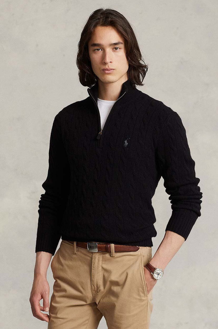 Sweater Polo by Ralph Lauren Cable Knit Quarter-Zip Wool Sweater Svart | 710876766