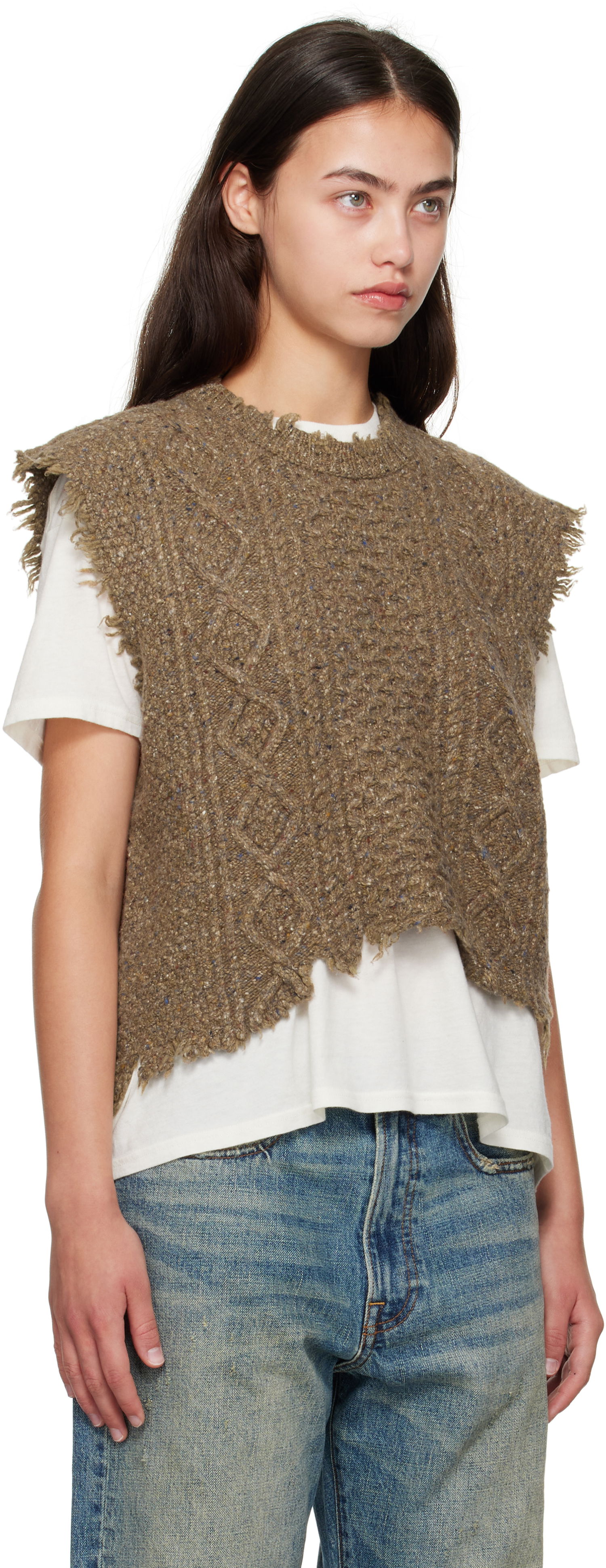 Sweater R13 R13 Boyfriend Cable Knit Wool Vest Brun | R13WY228-Y209A, 1