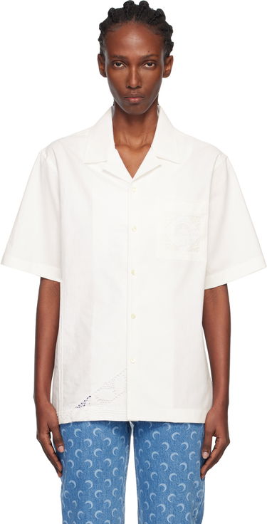 Skjorta Marine Serre Regenerated Household Linen Short Sleeve Bowling Shirt Vit | USI016AUWOV0045, 0