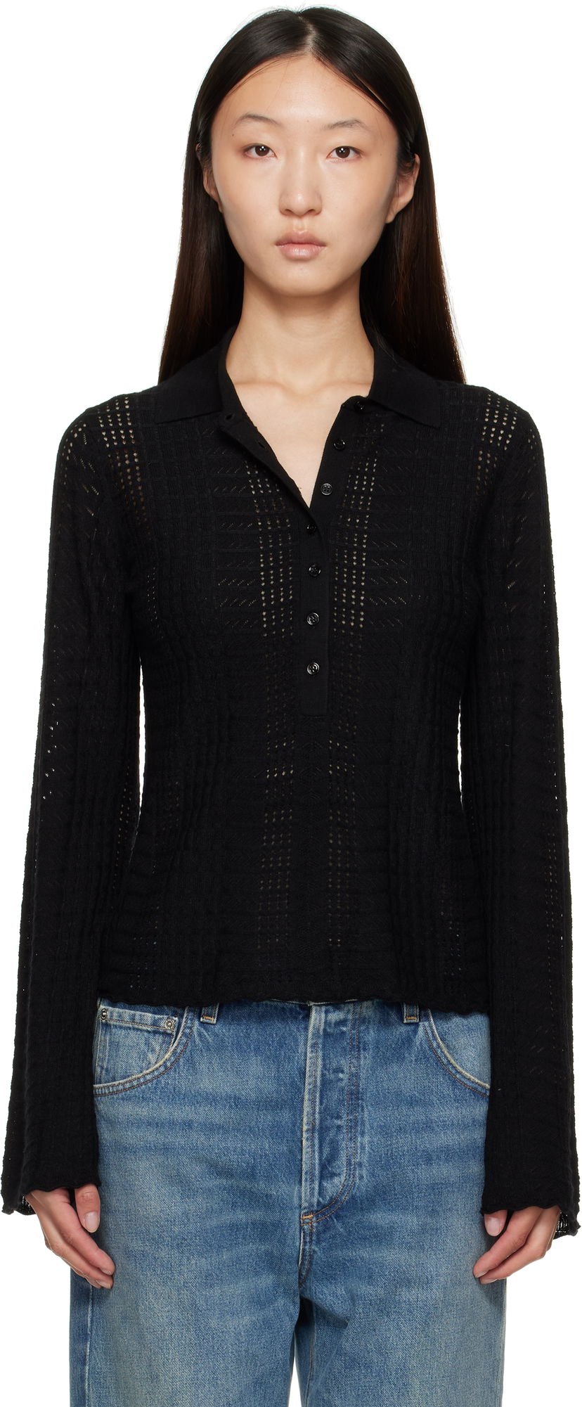 Polotröja Loulou de Saison Loulou de Saison Tiha Knit Polo Svart | TIHA