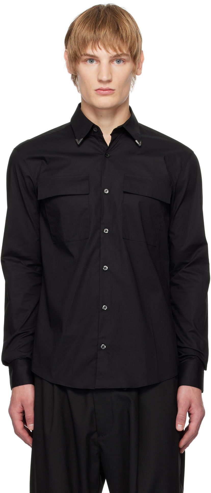 Skjorta BOSS Men's Long Sleeve Shirt With Two Front Pockets And Collar Tips Svart | 50534281