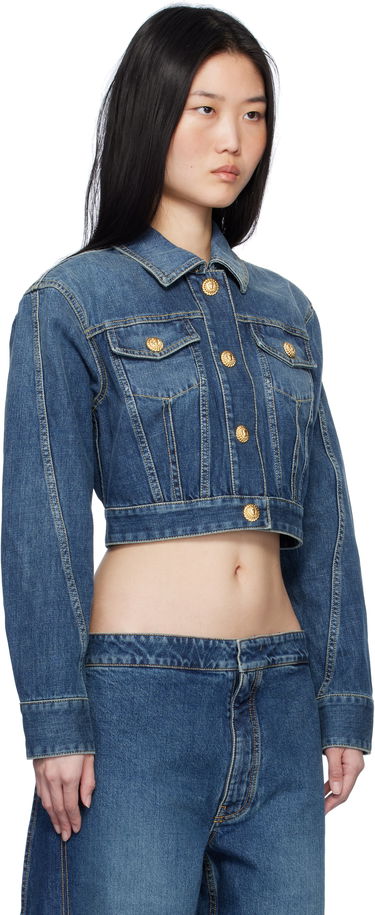 Jacka Balmain Cropped Faded Denim Jacket Blå | EF1TC180DF65, 1