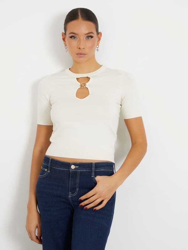 T-shirt GUESS Cut-Out Sweater Top Vit | W4RR21Z2Y72, 0