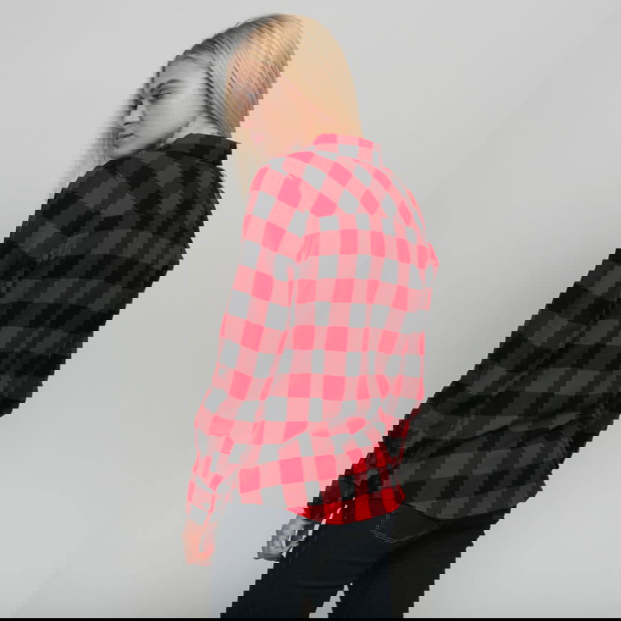 Skjorta Urban Classics Ladies Turnup Checked Flanell Shirt Flerfärgad | tb1280 Black/ Red, 1