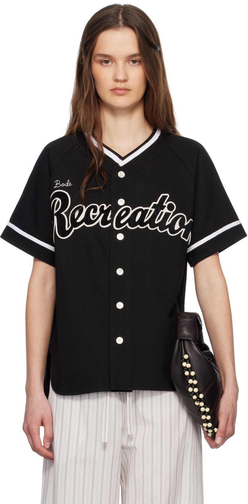 Jersey Bode Bode Recreation Baseball Jersey Shirt Svart | MRS25SH040