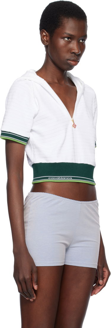 Sweatshirt Casablanca Casablanca Textured Velour Tennis Cropped Hoodie Vit | WS25-JTP-354-01, 1