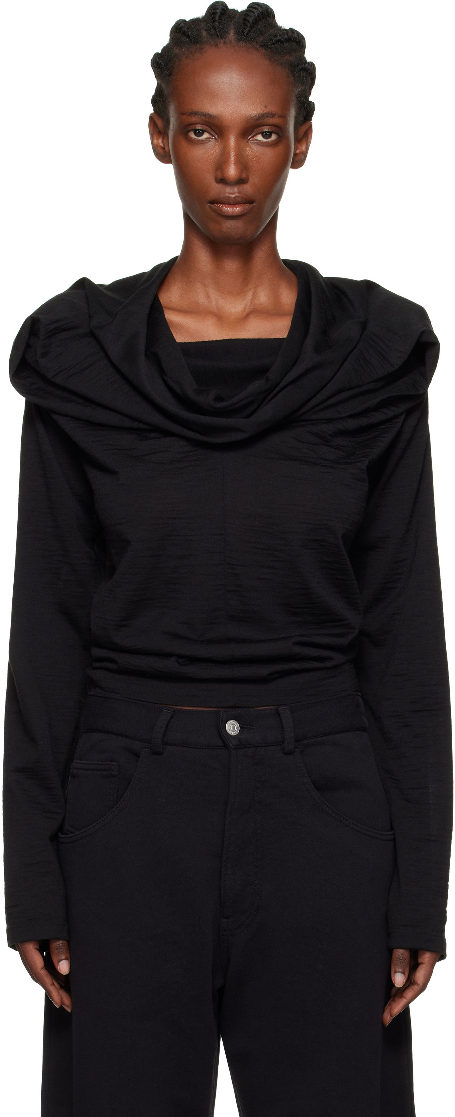 T-shirt Maison Margiela MM6 Maison Margiela Wool Jersey Cowl Neck Long Sleeve Top Svart | S52NH0031 M20124, 0