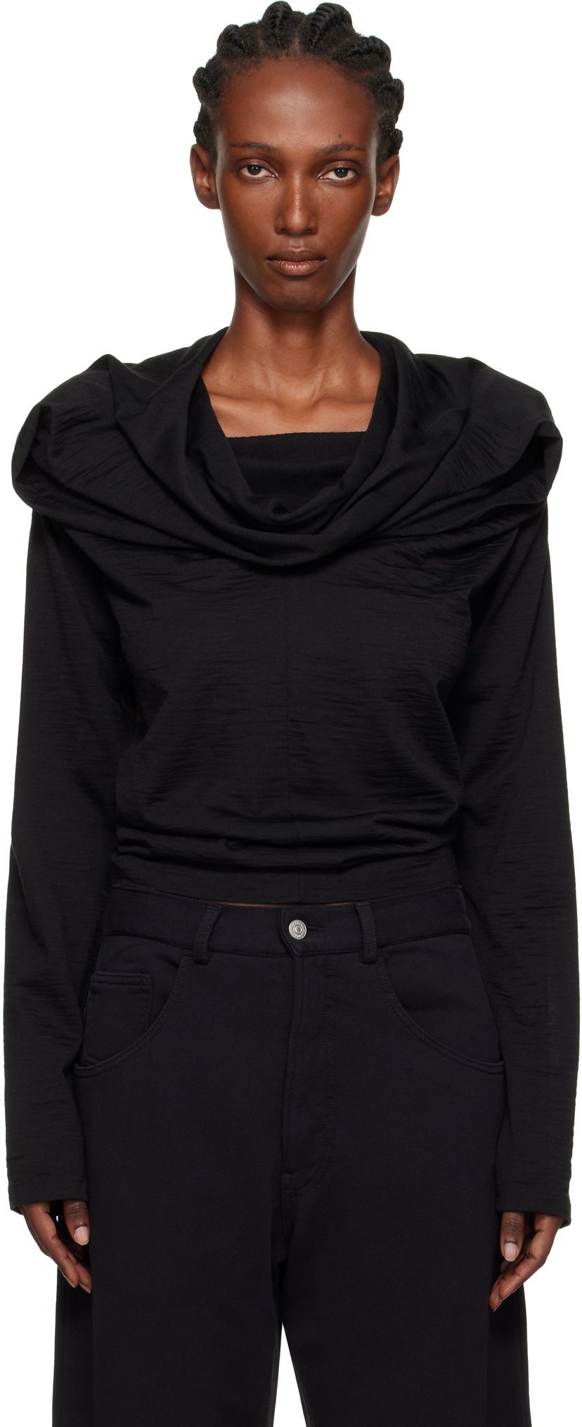 T-shirt Maison Margiela MM6 Maison Margiela Wool Jersey Cowl Neck Long Sleeve Top Svart | S52NH0031 M20124