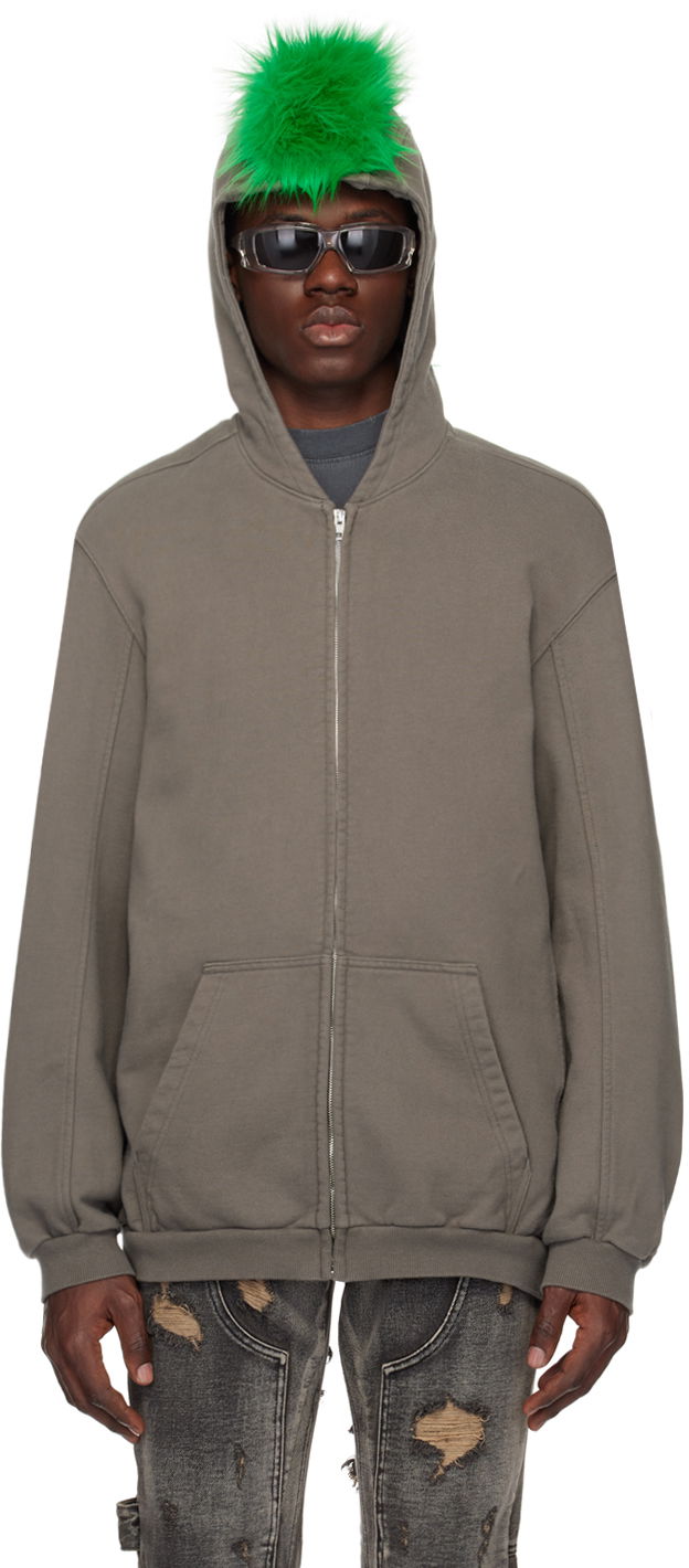 Sweatshirt We11done Faux-Fur Zip-Up Hoodie Grå | WD-TJ1-24-884-U-CH, 0