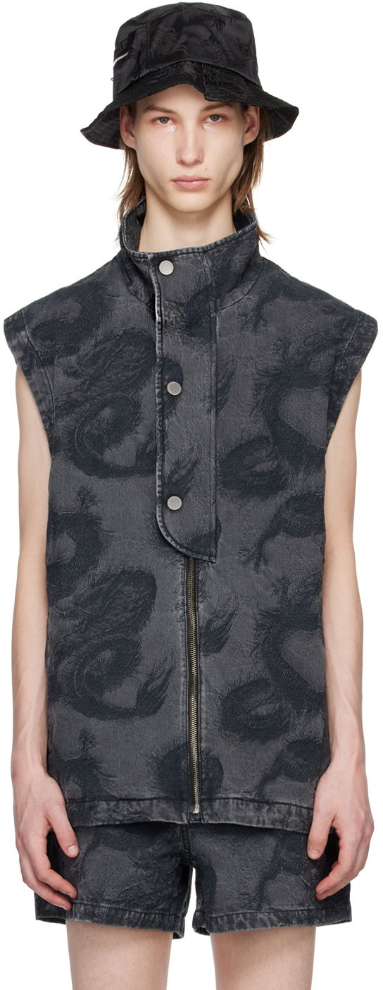 Väst Feng Chen Wang Feng Chen Wang Dragon Denim Vest Svart | FUS17VS04