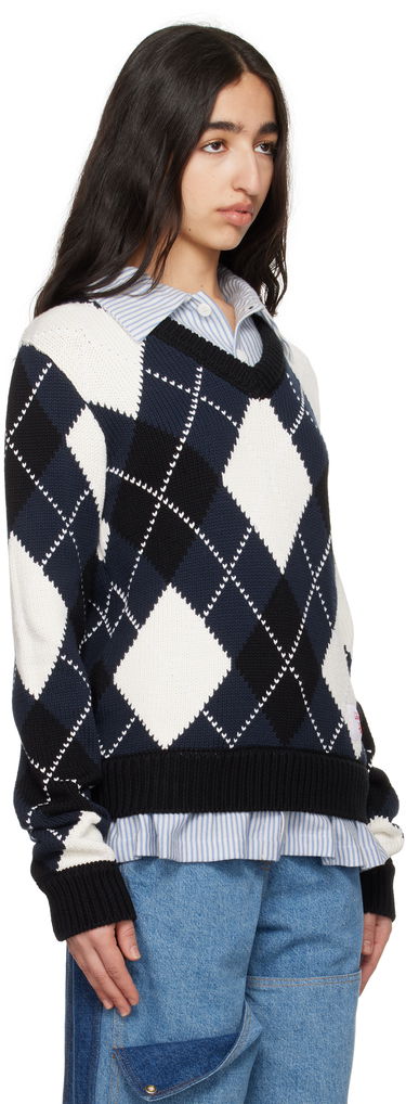 Sweater Charles Jeffrey Loverboy Charles Jeffrey LOVERBOY Argyle V-Neck Sweater Mörkblå | 54091501, 1