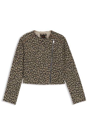 Jacka BOSS Cropped Leopard Jacquard Biker Jacket Brun | 50546006