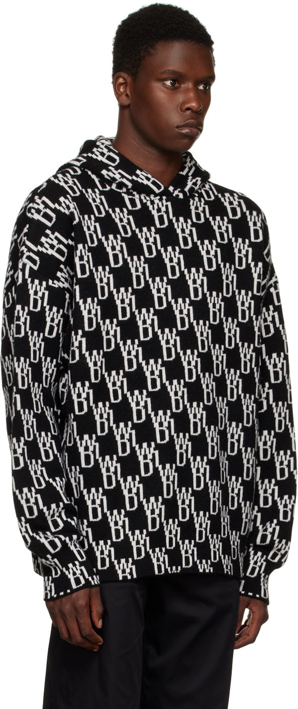 Sweatshirt We11done We11done Jacquard Knit Hoodie Svart | WD-KT3-22-628-U-BK, 1