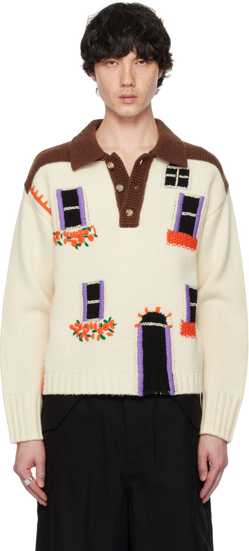 Sweater JW Anderson JW Anderson House Intarsia Polo Sweater Flerfärgad | KW1347-YN0413