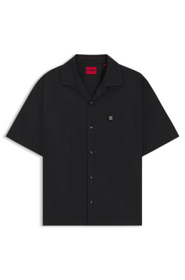 Skjorta BOSS Oversized-Fit Paper-Touch Cotton Shirt Svart | 50545326
