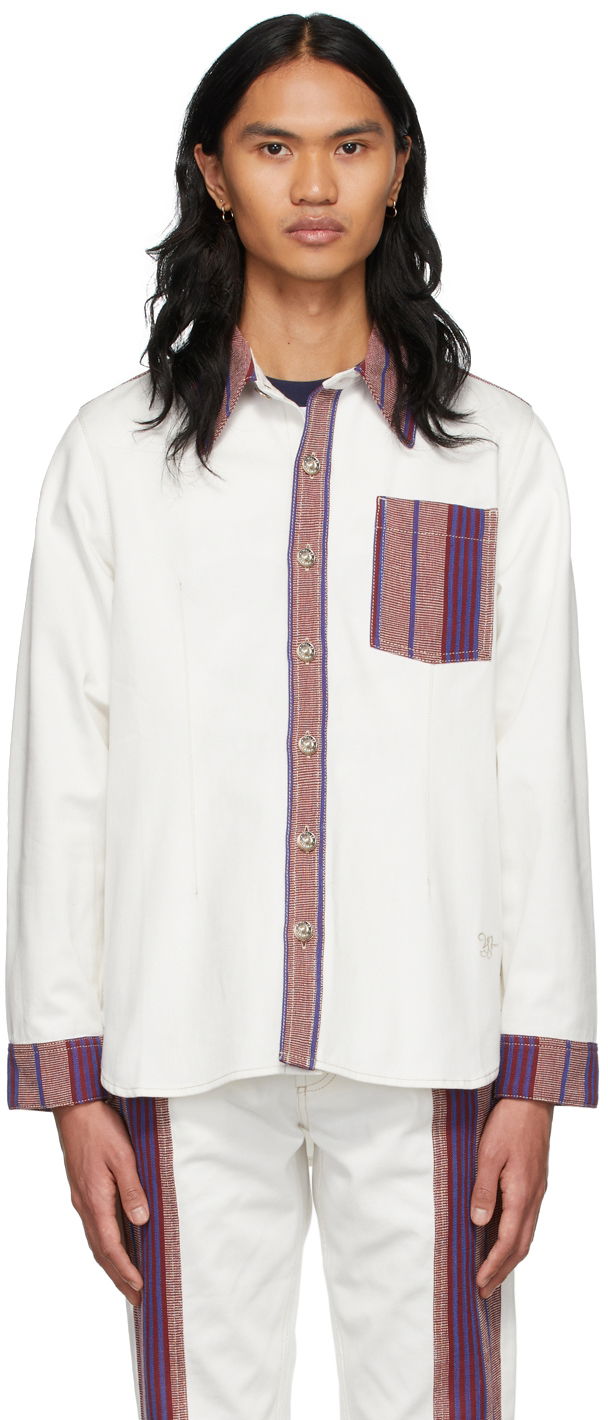 Skjorta Wales Bonner Keita Denim Shirt Vit | MS22DE01-DE02-000