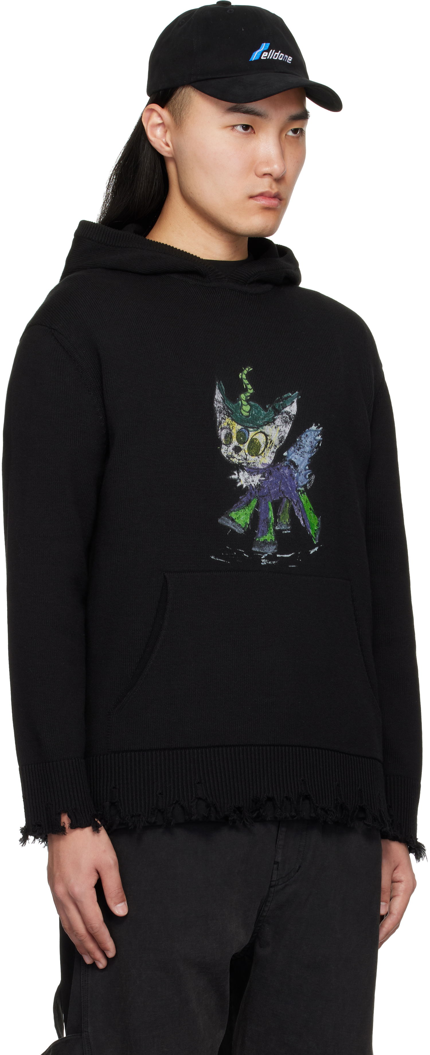 Sweatshirt We11done We11done Grunge Monster Pony Knit Hoodie Svart | WD-KT0-25-659-U-BK, 1