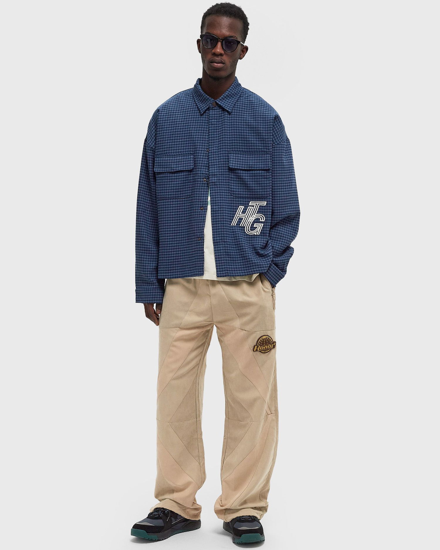 Skjorta Honor The Gift Houndstooth Overshirt Blå | HTG240460-NAVY, 1