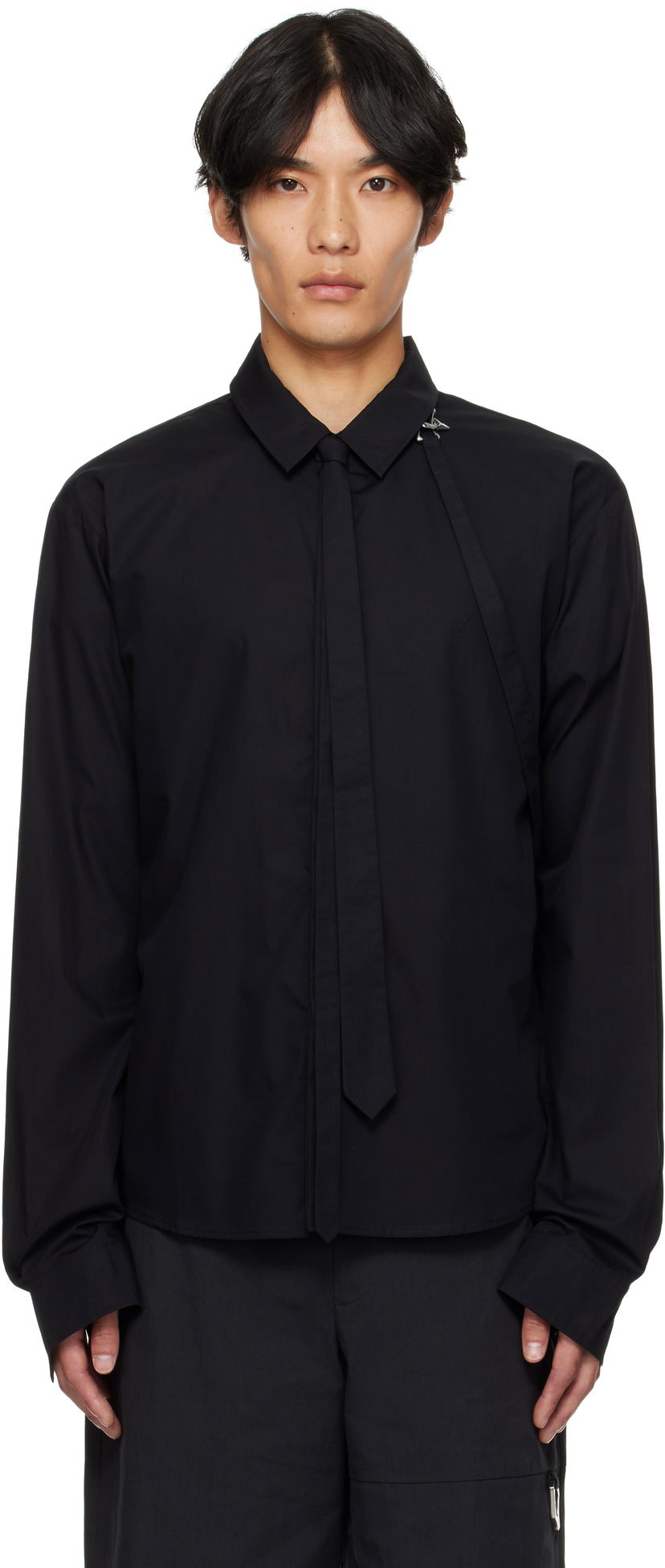 Skjorta HELIOT EMIL Spectra Strap-Detail Shirt Svart | PREAW25_M_05_067_BLK01