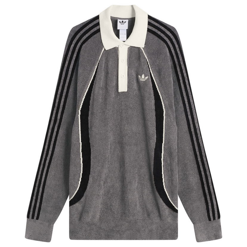 Polotröja adidas Originals Wicons Striped Knit Long Sleeve Polo Grå | KS5442