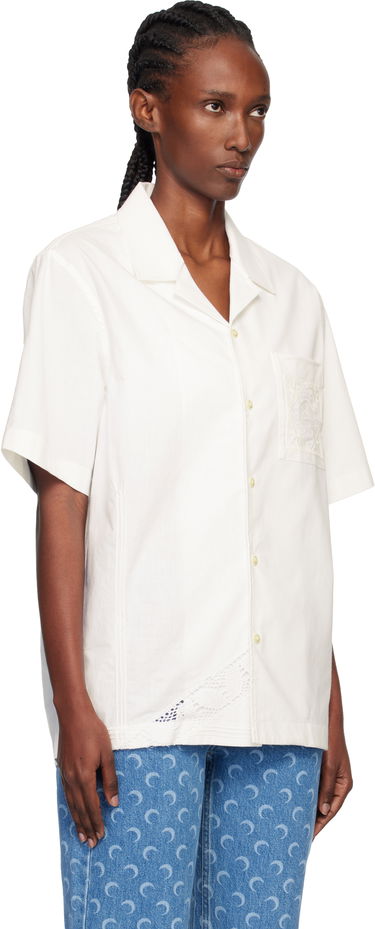 Skjorta Marine Serre Regenerated Household Linen Short Sleeve Bowling Shirt Vit | USI016AUWOV0045, 1