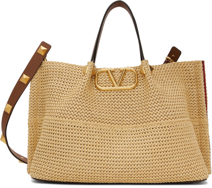 Tygpåse Valentino Valentino Garavani Medium Straw Summer Tote Beige | 6W2B0K39YCE