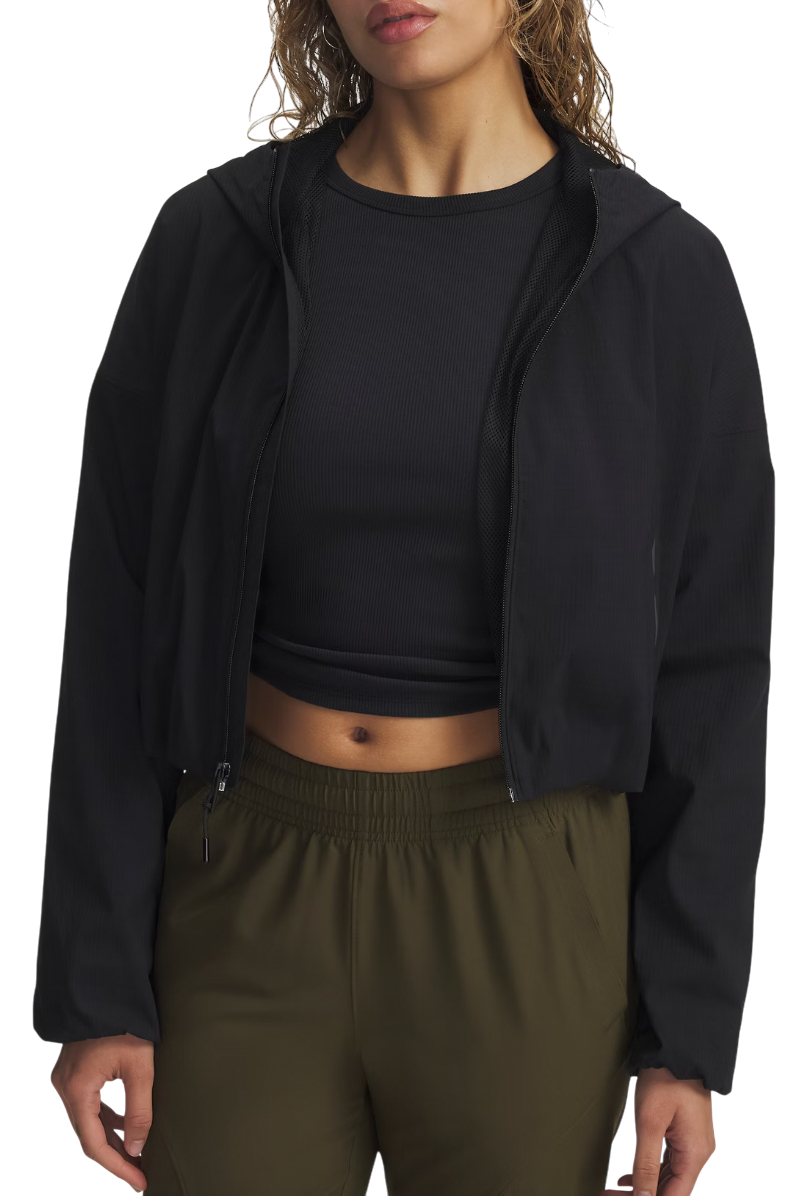 Vindjacka Under Armour Unstoppable Woven Ripstop Hooded Cropped Full-Zip Jacket Svart | 6005967-003