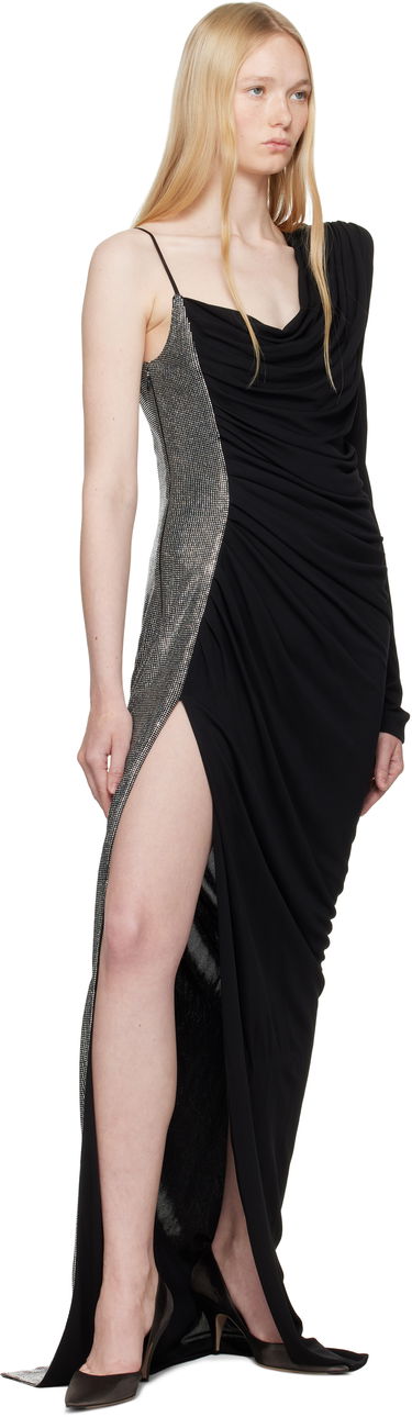 Klä Balmain Balmain Draped Asymmetrical Two-Material Maxi Dress Svart | EF0RR965PD03, 3