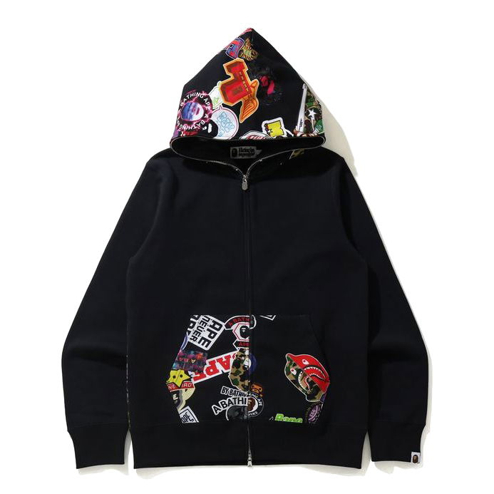 Sweatshirt BAPE BAPE Multi Motif Print Full Zip Hoodie Black Svart | 1H30-115-016