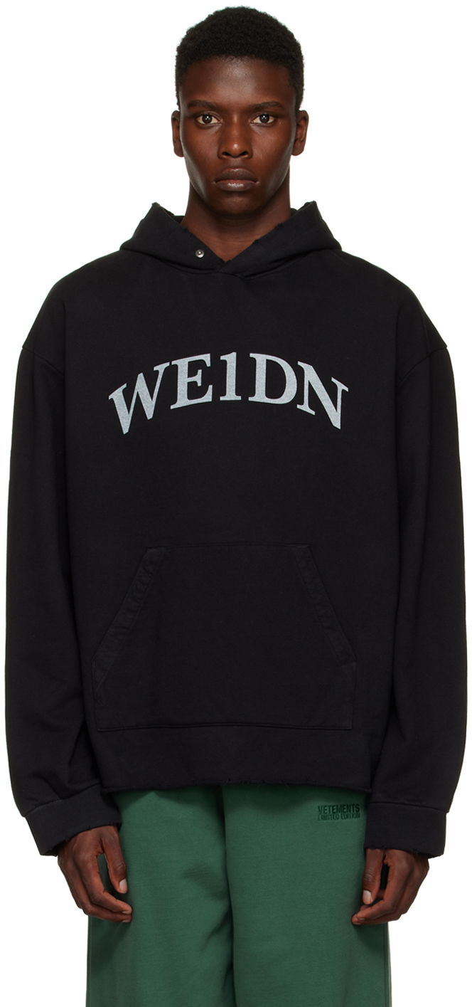 Sweatshirt We11done Distressed Hoodie Svart | WD-TH3-22-716-U-BK