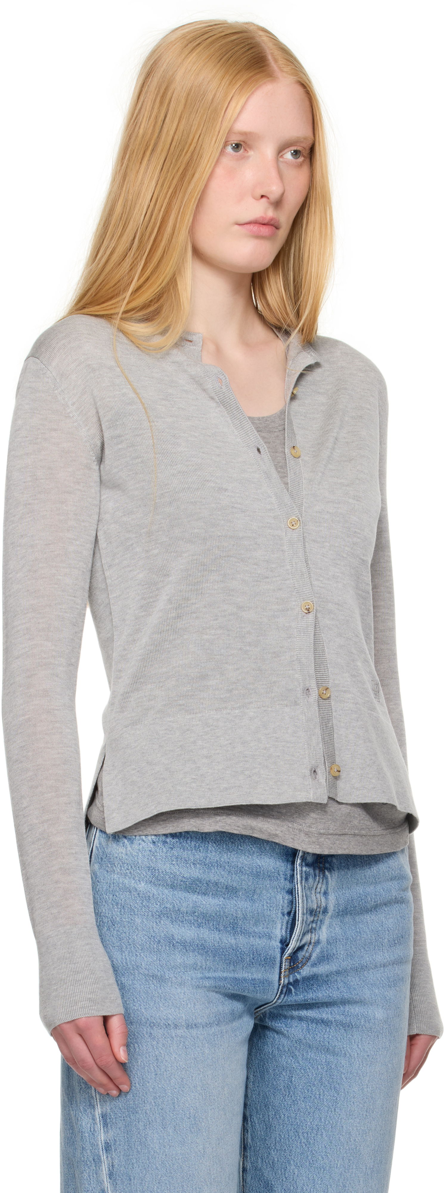 Sweater TOTEME TOTEME Fine Knit Cardigan Grå | 243-WRT0329-YA0079, 1