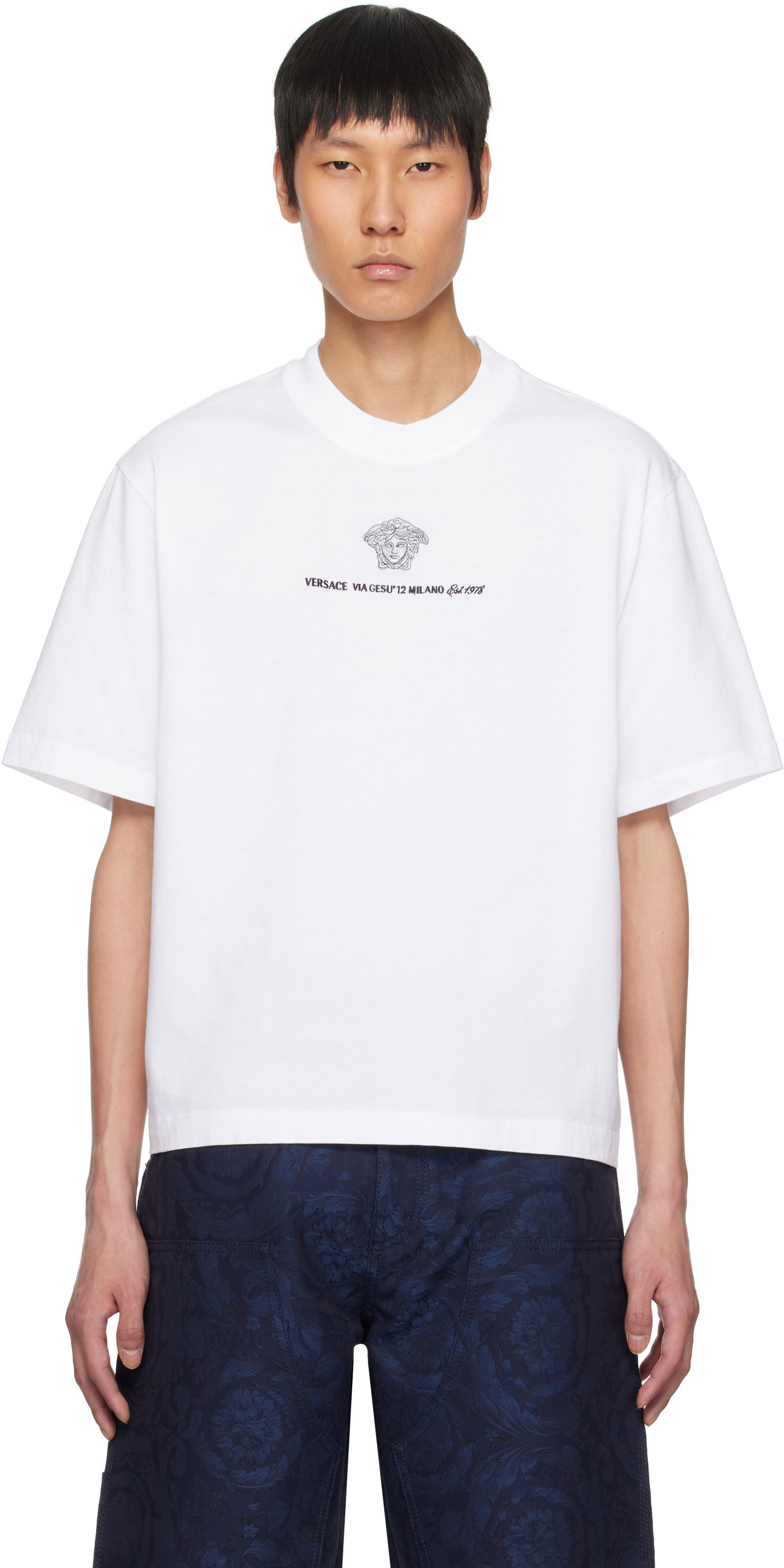 T-shirt Versace Versace Embroidered Medusa Milano T-Shirt Vit | 1015738_1A11054, 0