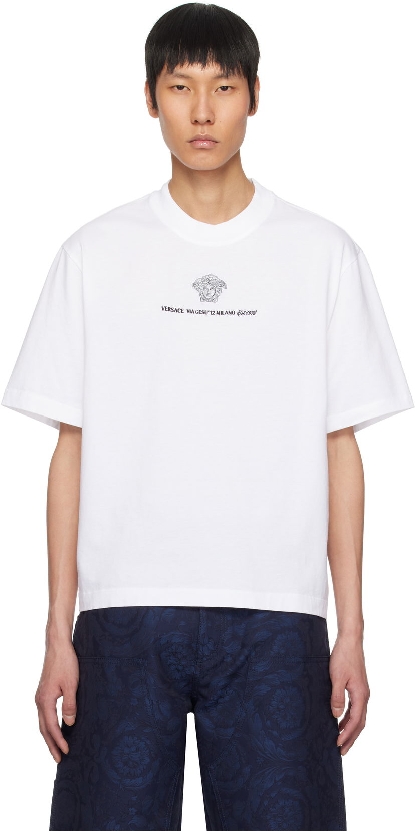 T-shirt Versace Versace Embroidered Medusa Milano T-Shirt Vit | 1015738_1A11054