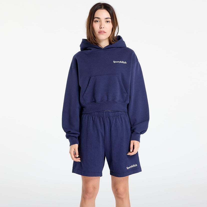 Sweatshirt Sporty & Rich Health is Wealth Cropped Hoodie Dark Navy Mörkblå | ST074602006BL106
