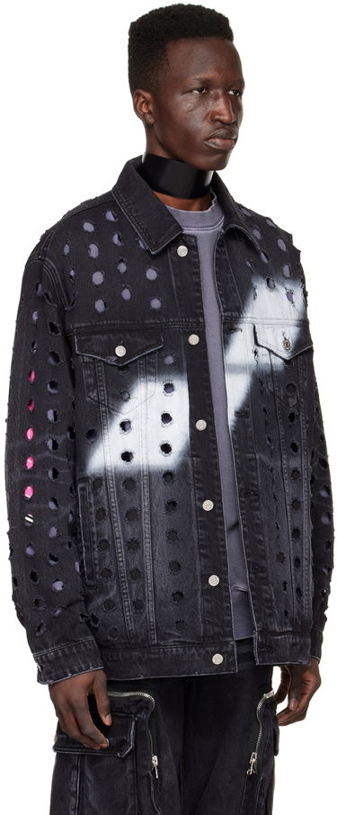 Jacka We11done We11done Distressed Logo Denim Jacket Svart | WD-DJ1-22-355-U-WB, 1