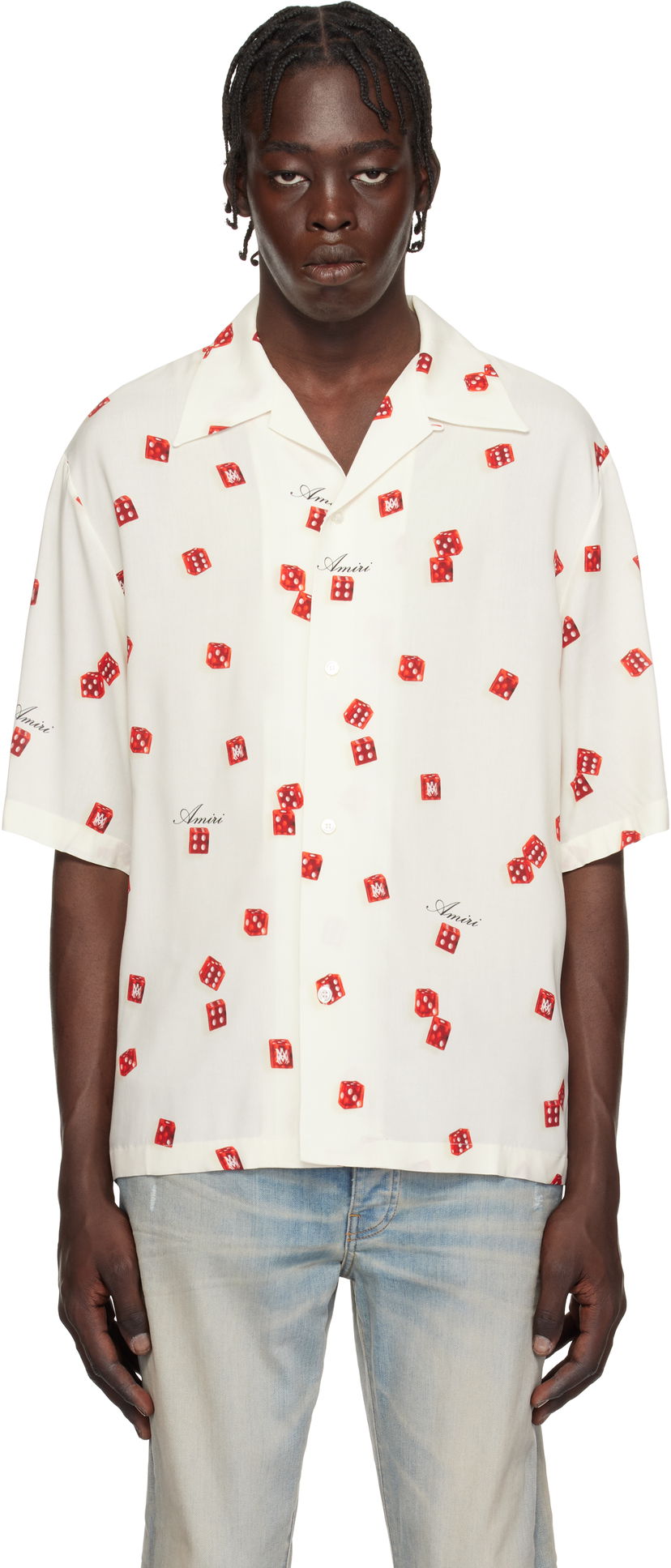 Skjorta AMIRI Dice Print Bowling Shirt Vit | AMSTCA1093
