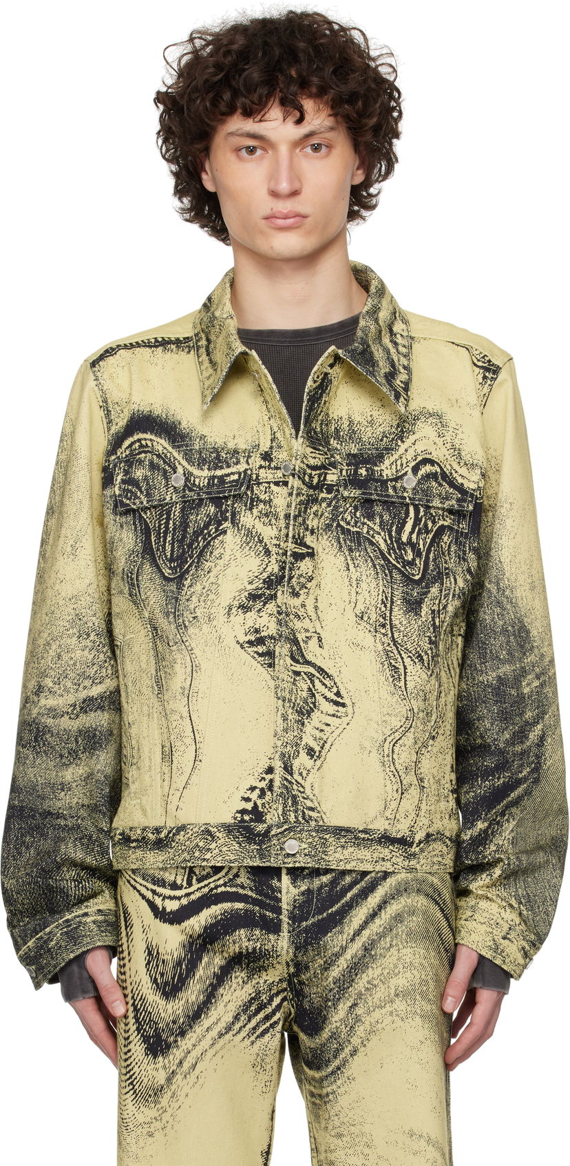Jacka Camper CAMPERLAB Distorted Print Denim Jacket Gul | AU00005-008