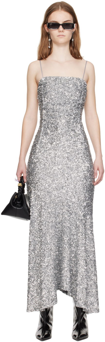 Klä GANNI GANNI Sequin Maxi Dress Grå | F9053